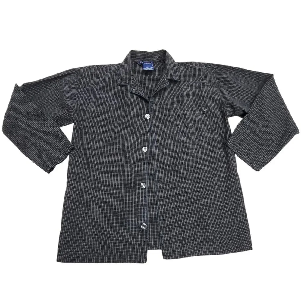 Polo Ralph Lauren Pajama Shirt Mens Medium Black Grid Check Sleepwear Button Up